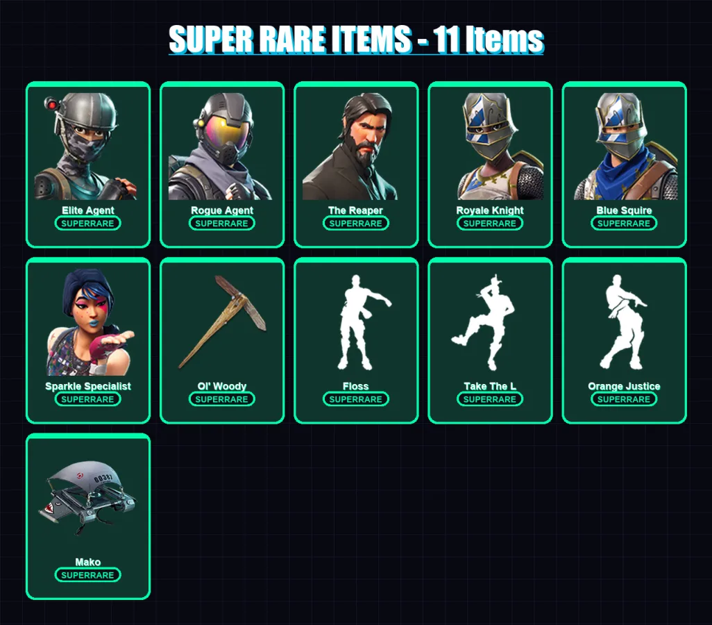 [PC/XBOX/PSN] | Elite Agent | Rogue Agent | The Reaper | Royale Knight | Blue Squire | 69 skin | 65 pickaxe | 78 emote | 72 glider | Lv1128
