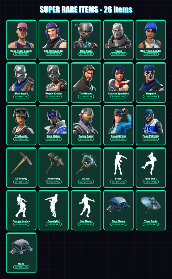 [SWITCH/XBOX/PC] | Rose Team Leader | Sub Commander | Elite Agent | Havoc | Blue Team Leader | 50 skin | 39 pickaxe | 49 emote | 50 glider | Lv686