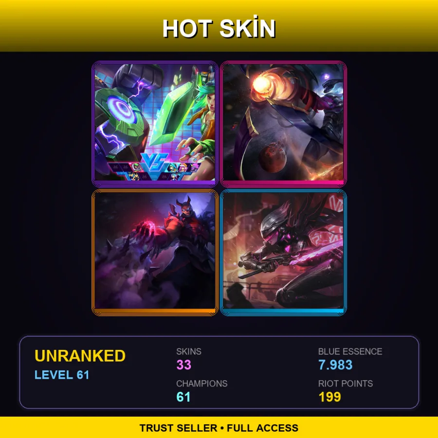 EUW | Lv61 | Unranked | 33 Skin | 61 Champ