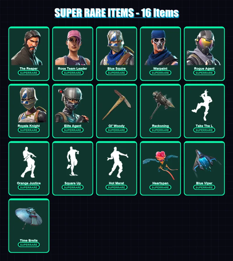 [PS4/PS5/XBOX/PC] | The Reaper | Rose Team Leader | Blue Squire | Warpaint | Rogue Agent | 167 skin | 193 pickaxe | 183 emote | 151 glider | Lv1837