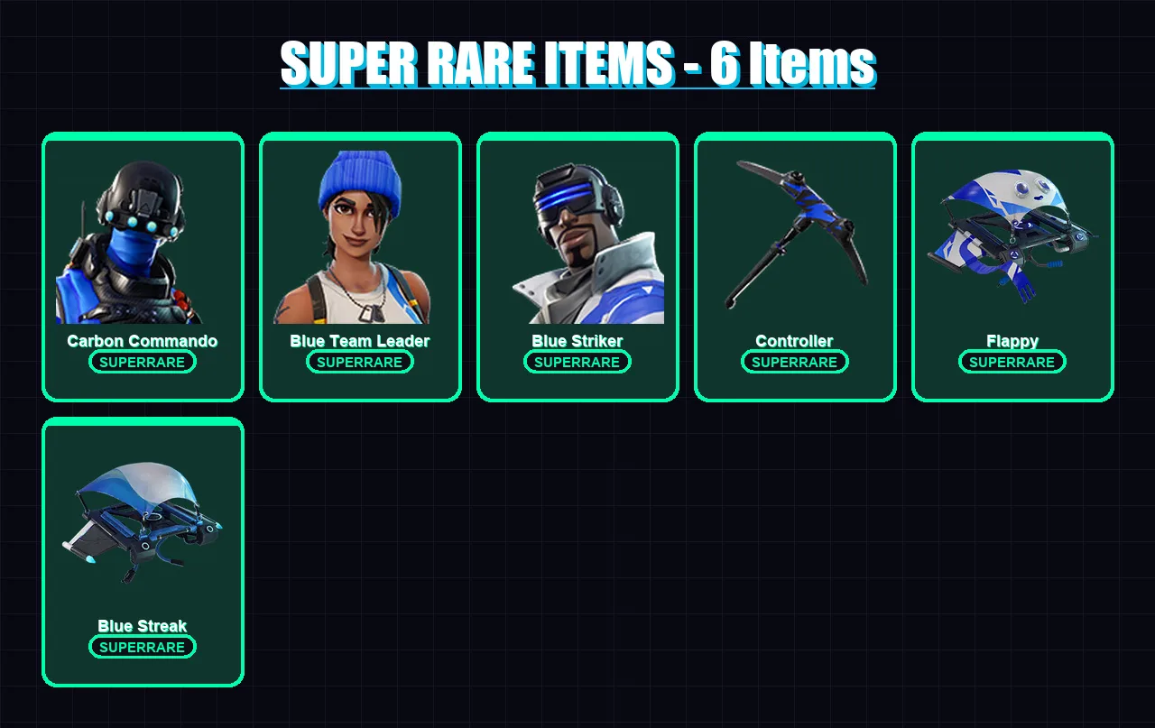 [PC/XBOX/PSN] | Carbon Commando | Blue Team Leader | Blue Striker | Drift | Redline | 8 skin | 7 pickaxe | 12 emote | 17 glider | Lv191