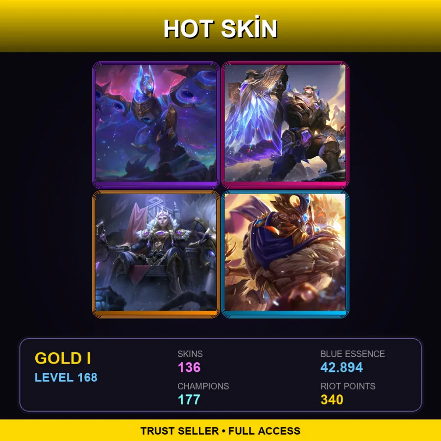 EUNE | Lv168 | Gold I | 136 Skin | 177 Champ — LoL account