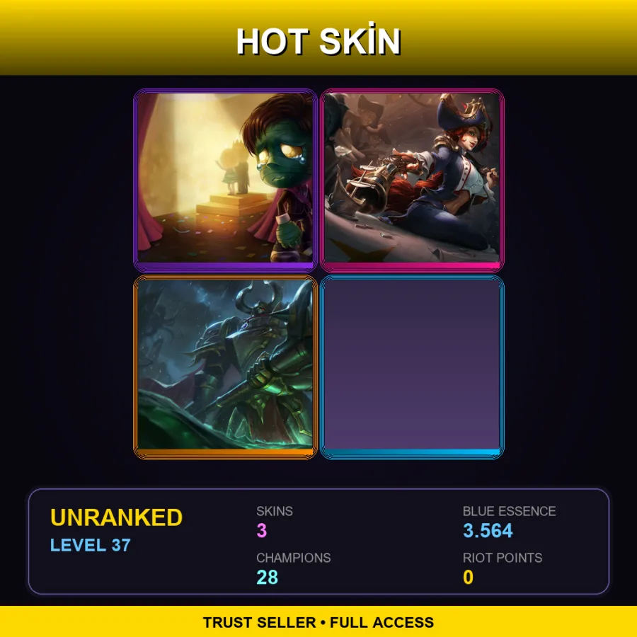 EUW | Lv37 | Unranked | 3 Skin | 28 Champ