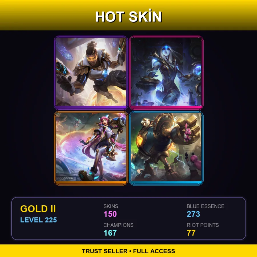 EUW | Lv225 | Gold II | 150 Skin | 167 Champ — LoL account