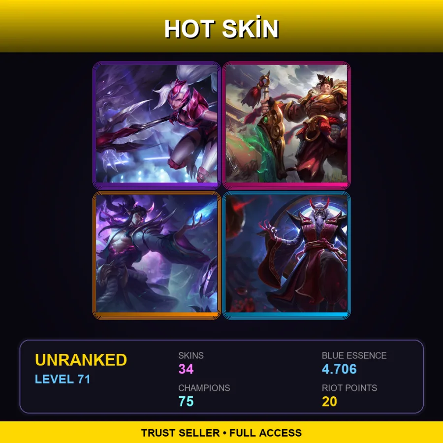 EUNE | Lv71 | Unranked | 34 Skin | 75 Champ — LoL account