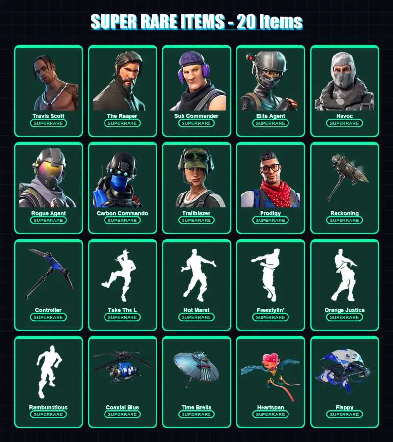 [PC/XBOX] | Travis Scott | The Reaper | Sub Commander | Elite Agent | Havoc | 121 skin | 87 pickaxe | 103 emote | 91 glider | Lv1284