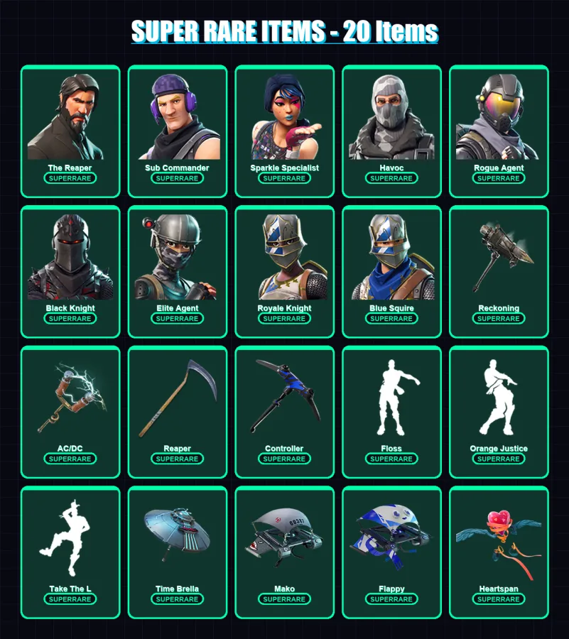 [PS4/PS5/XBOX/PC] | The Reaper | Sub Commander | Sparkle Specialist | Havoc | Rogue Agent | 78 skin | 57 pickaxe | 61 emote | 65 glider | Lv863