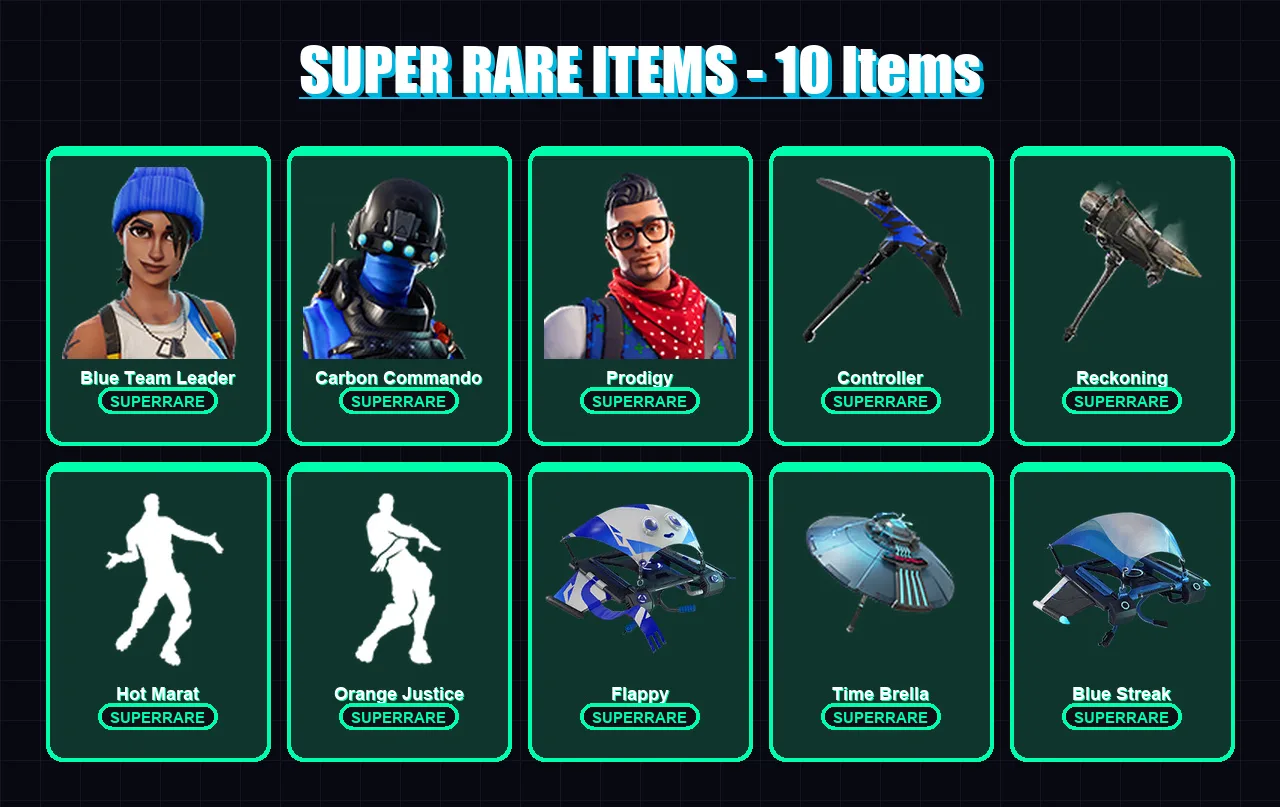 [PS4/PS5/XBOX/PC] | Blue Team Leader | Carbon Commando | Prodigy | Sentinel | Enforcer | 36 skin | 26 pickaxe | 43 emote | 38 glider | Lv483