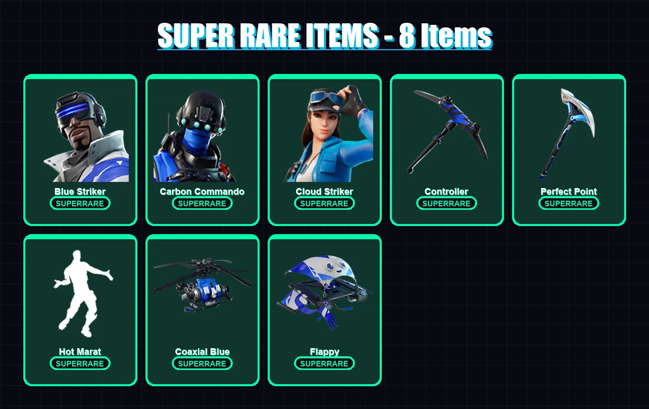 [PS4/PS5/XBOX/PC] | Blue Striker | Carbon Commando | Cloud Striker | Ruin | Luxe | 17 skin | 23 pickaxe | 36 emote | 34 glider | Lv540