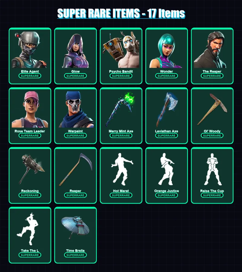 [PC/XBOX/PSN] | Elite Agent | Glow | Psycho Bandit | Wonder | The Reaper | 186 skin | 192 pickaxe | 149 emote | 170 glider | Lv3165