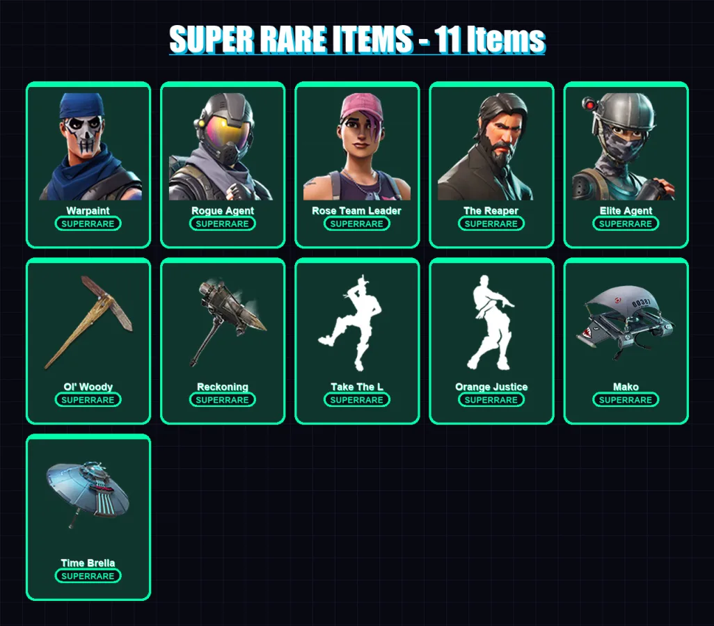 [PC/XBOX/PSN] | Warpaint | Rogue Agent | Rose Team Leader | The Reaper | Elite Agent | 124 skin | 156 pickaxe | 110 emote | 129 glider | Lv2067 — Fortnite account