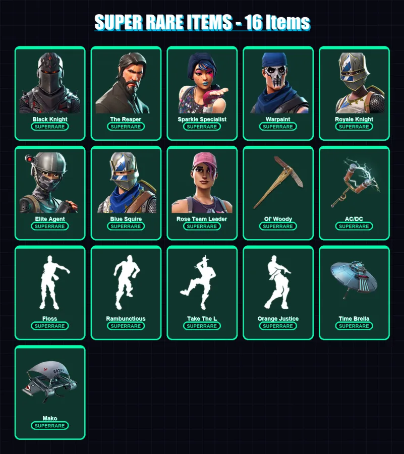 [PS4/PS5/XBOX/PC] | Black Knight | The Reaper | Sparkle Specialist | Warpaint | Royale Knight | 46 skin | 59 pickaxe | 62 emote | 61 glider | Lv943