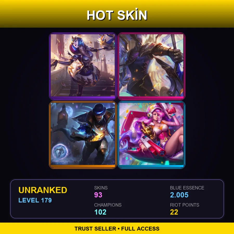 LAN | Lv179 | Unranked | 93 Skin | 102 Champ — LoL account