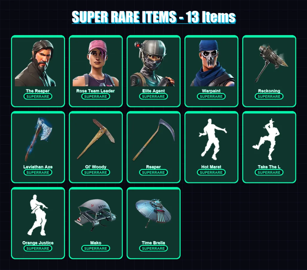 [PS4/PS5/PC] | The Reaper | Rose Team Leader | Elite Agent | Warpaint | The Ice King | 116 skin | 112 pickaxe | 114 emote | 114 glider | Lv2800