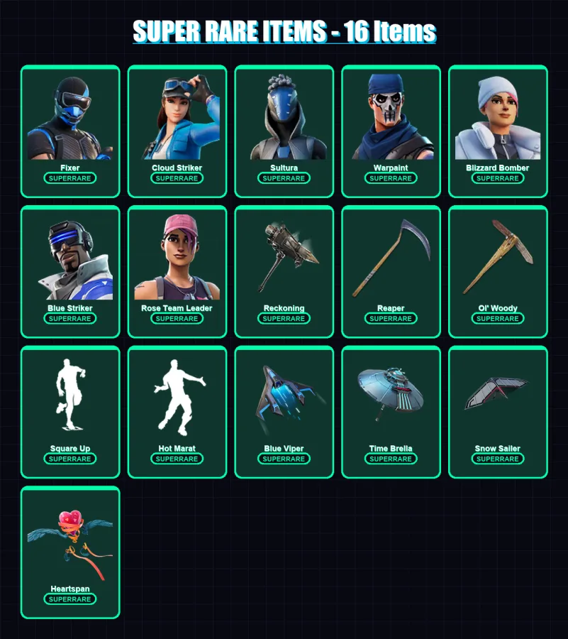 [PS4/PS5/XBOX/PC] | Fixer | Cloud Striker | Sultura | Warpaint | Blizzard Bomber | 109 skin | 129 pickaxe | 111 emote | 124 glider | Lv1864