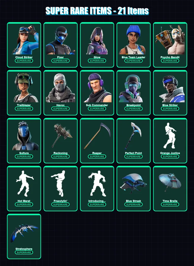 [PS4/PS5/XBOX/PC] | Cloud Striker | Fixer | Glow | Blue Team Leader | Psycho Bandit | 179 skin | 193 pickaxe | 151 emote | 162 glider | Lv2295