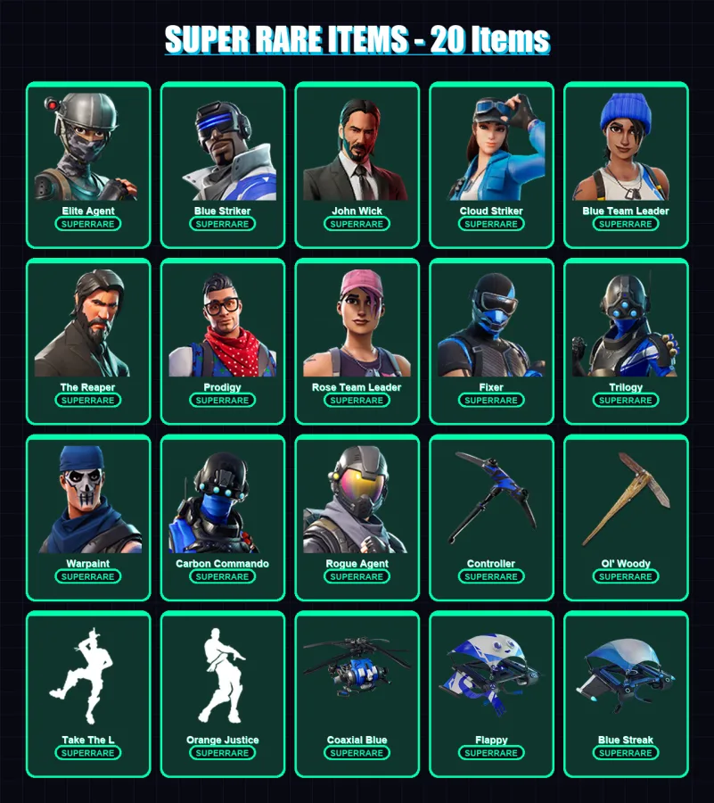 [PS4/PS5/XBOX/PC] | Elite Agent | Blue Striker | John Wick | Cloud Striker | Blue Team Leader | 64 skin | 41 pickaxe | 51 emote | 49 glider | Lv511