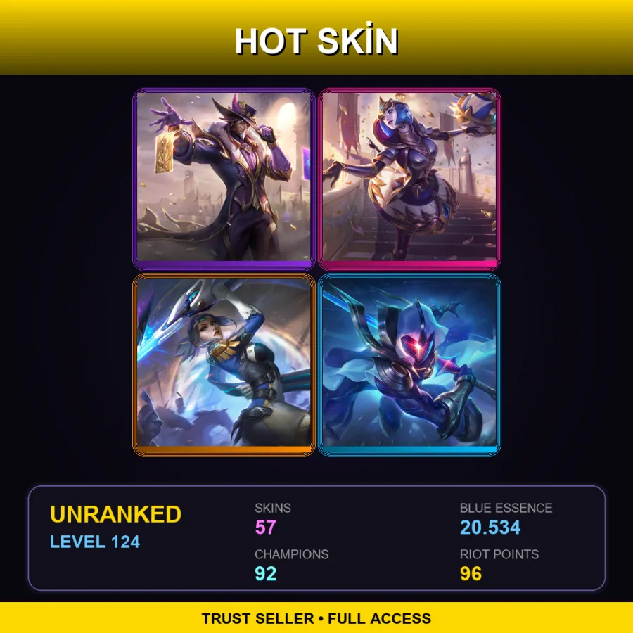 EUNE | Lv124 | Unranked | 57 Skin | 92 Champ