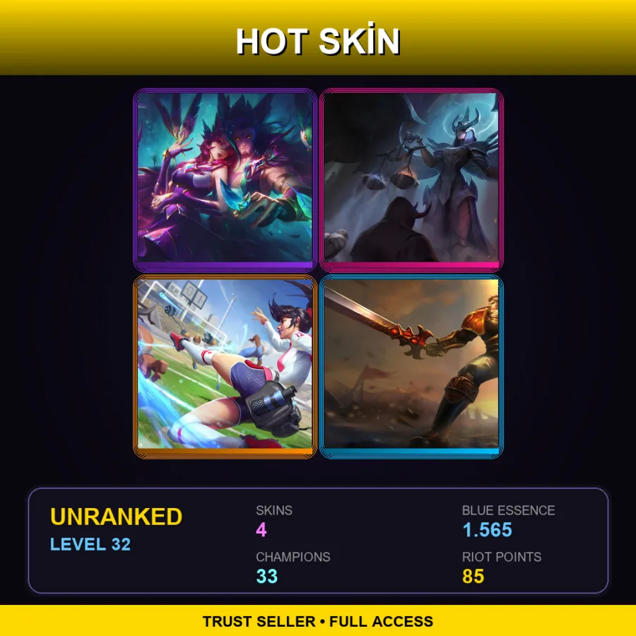 EUW | Lv32 | Unranked | 4 Skin | 33 Champ