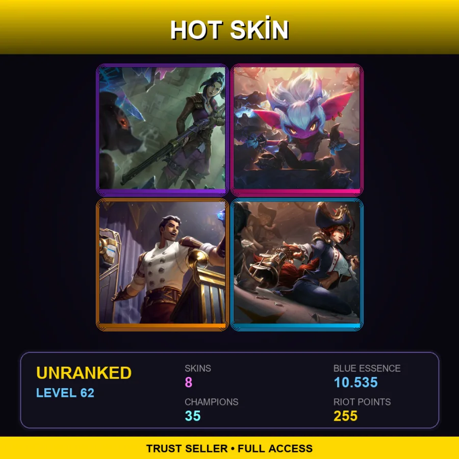 LAN | Lv62 | Unranked | 8 Skin | 35 Champ — LoL account
