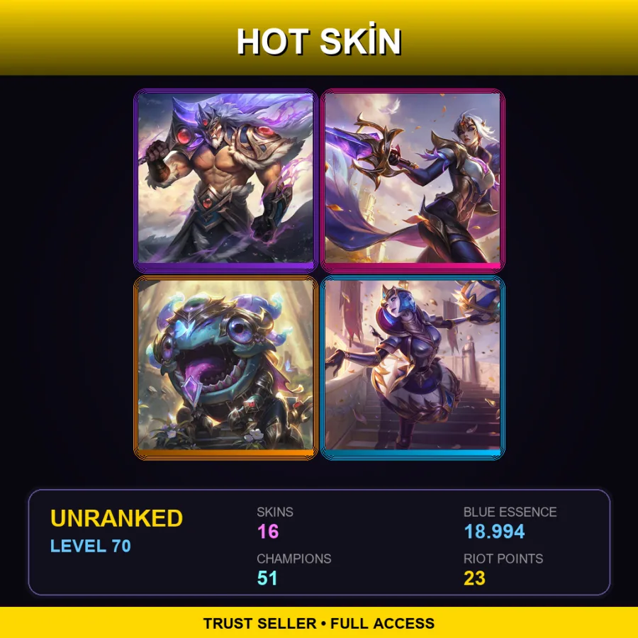 OCE | Lv70 | Unranked | 16 Skin | 51 Champ