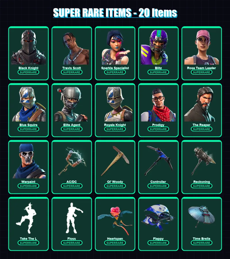 [PC] | Black Knight | Travis Scott | Sparkle Specialist | Blitz | Rose Team Leader | 55 skin | 56 pickaxe | 66 emote | 57 glider | Lv730