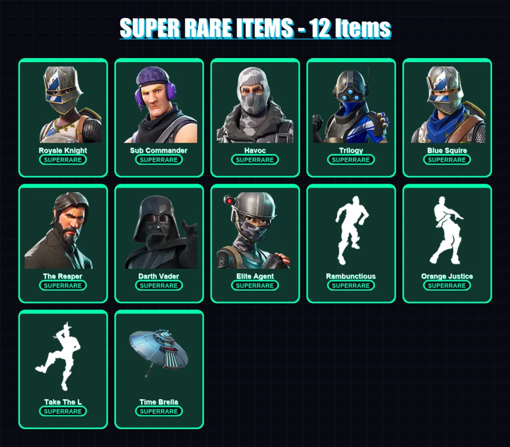 [PC/XBOX] | Royale Knight | Sub Commander | Havoc | Trilogy | Blue Squire | 47 skin | 42 pickaxe | 50 emote | 47 glider | Lv762