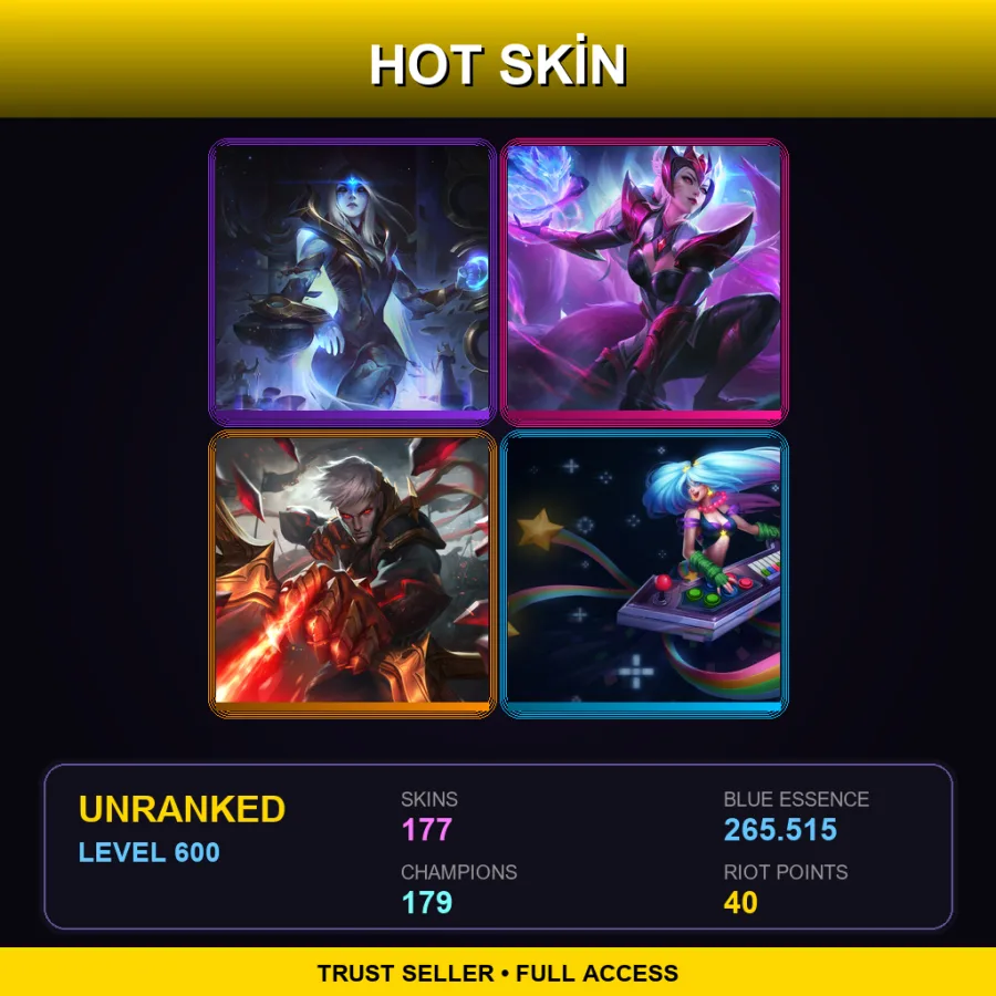 LAN | Lv600 | Unranked | 177 Skin | 179 Champ — LoL account