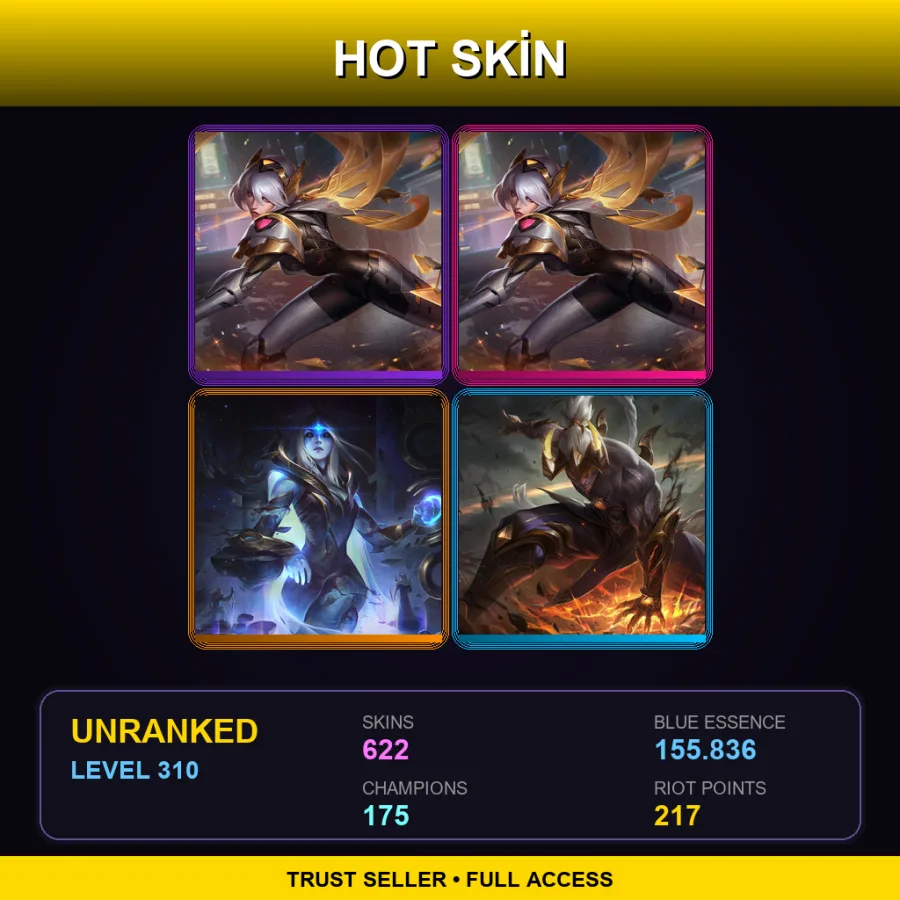 EUW | Lv310 | Unranked | 622 Skin | 175 Champ — LoL account