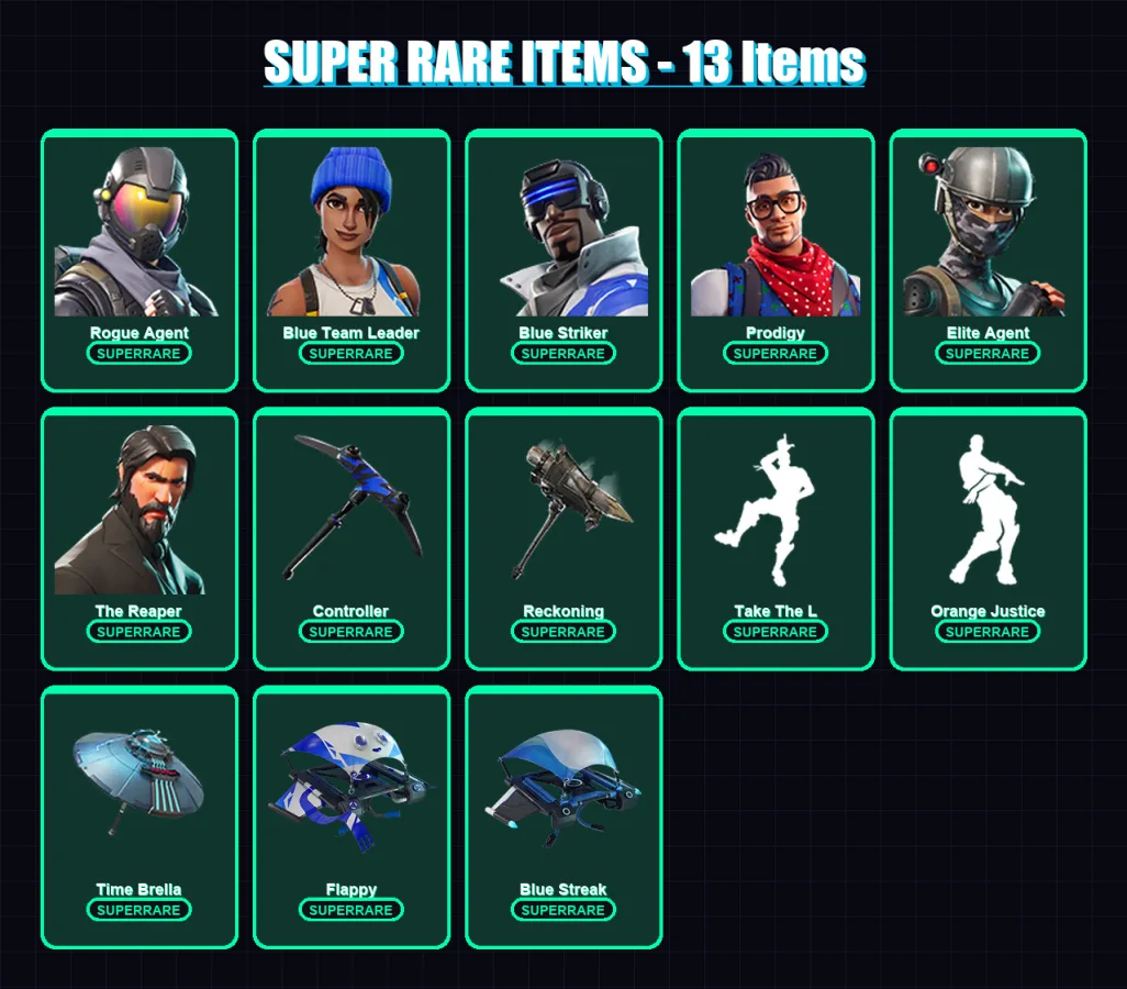 [PC/XBOX/PSN] | Rogue Agent | Blue Team Leader | Blue Striker | Prodigy | Elite Agent | 47 skin | 29 pickaxe | 40 emote | 35 glider | Lv497 — Fortnite account