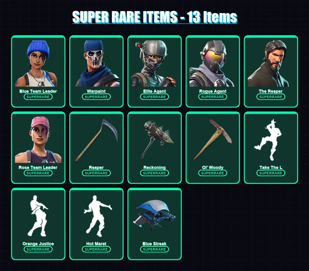 [PC/XBOX/PSN] | Blue Team Leader | Warpaint | Elite Agent | Rogue Agent | The Reaper | 40 skin | 30 pickaxe | 36 emote | 39 glider | Lv497 — Fortnite account