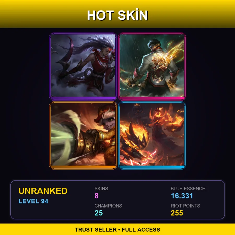 EUW | Lv94 | Unranked | 8 Skin | 25 Champ