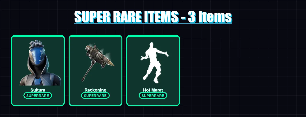 [PS4/PS5/XBOX/PC] | Sultura | Calamity | Singularity | Ultima Knight | Midas | 61 skin | 52 pickaxe | 62 emote | 57 glider | Lv628