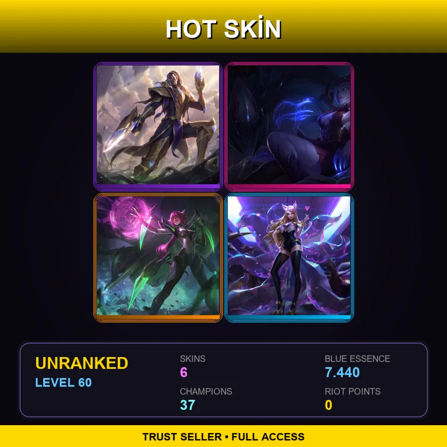 TR | Victorious Lucian | Blood Moon Elise | Super Galaxy Elise | K/DA Ahri | 6 Skin | 37 Champ | Lv60