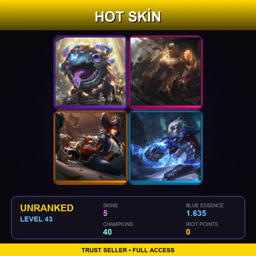 VN | Lv43 | Unranked | 5 Skin | 40 Champ — LoL account