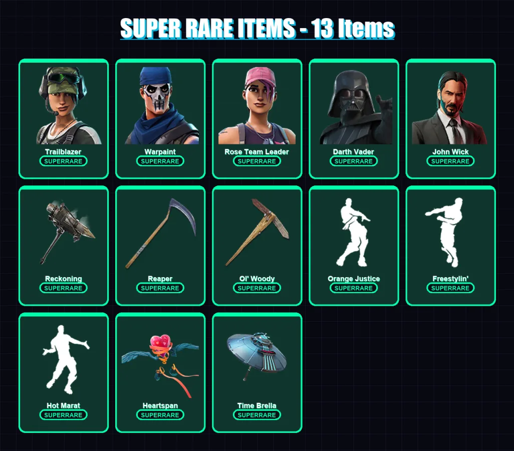 [PC/XBOX/PSN] | Trailblazer | Warpaint | Rose Team Leader | Darth Vader | John Wick | 155 skin | 133 pickaxe | 142 emote | 141 glider | Lv2280