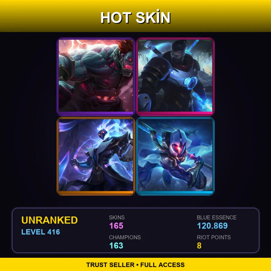 SG | Lv416 | Unranked | 165 Skin | 163 Champ — Unranked / Smurf League of Legends
