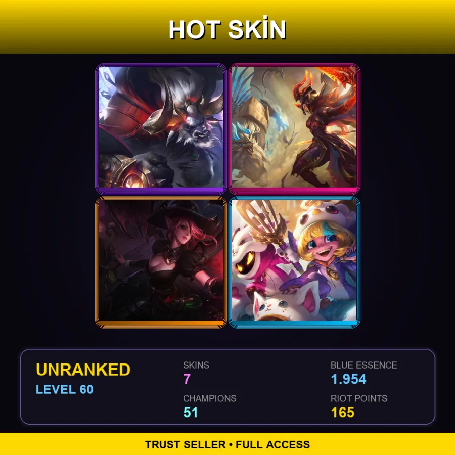 LAN | Lv60 | Unranked | 7 Skin | 51 Champ — LoL account