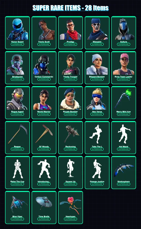 [PC/XBOX] | Honor Guard | Travis Scott | Prodigy | Warpaint | Sultura | 359 skin | 255 pickaxe | 259 emote | 209 glider | Lv3248