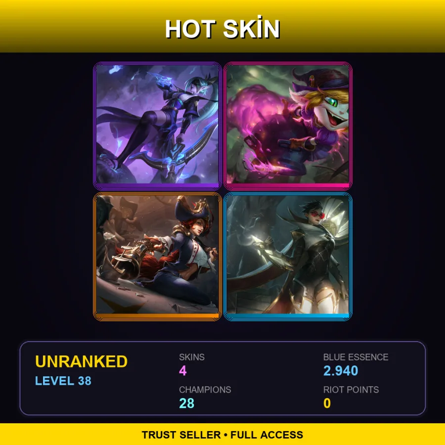 EUNE | Lv38 | Unranked | 4 Skin | 28 Champ — LoL account