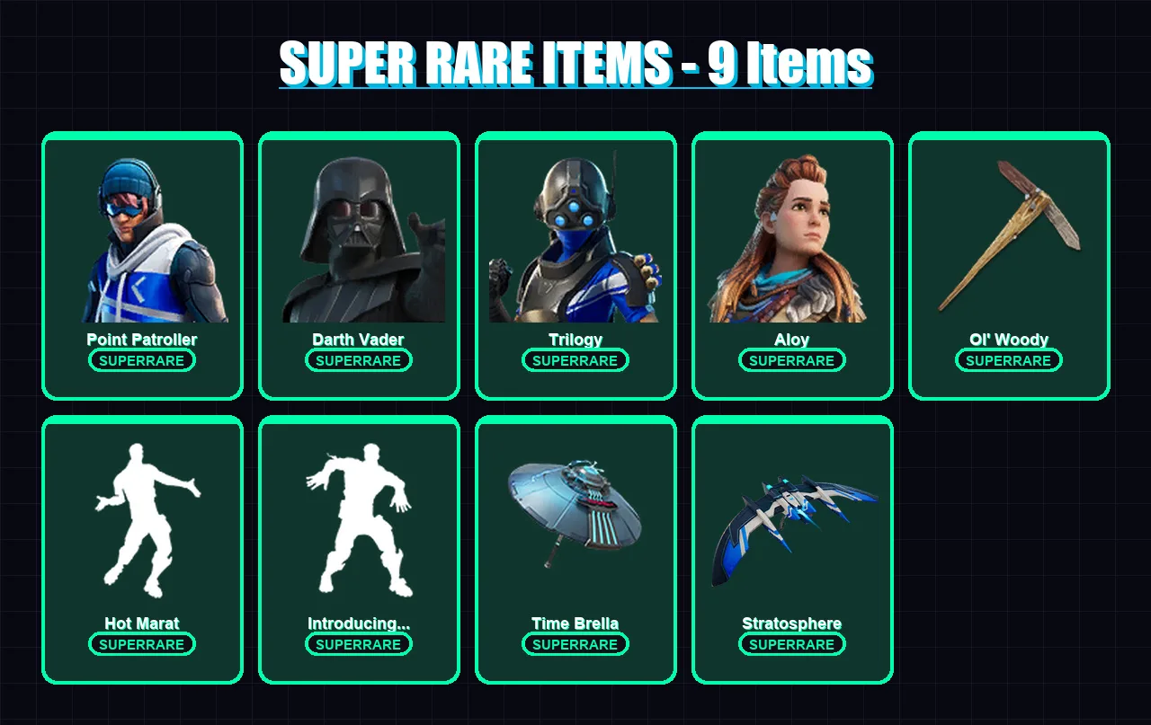 [PS4/PS5/PC] | Point Patroller | Darth Vader | Trilogy | Aloy | Nezumi | 178 skin | 240 pickaxe | 165 emote | 204 glider | Lv2805