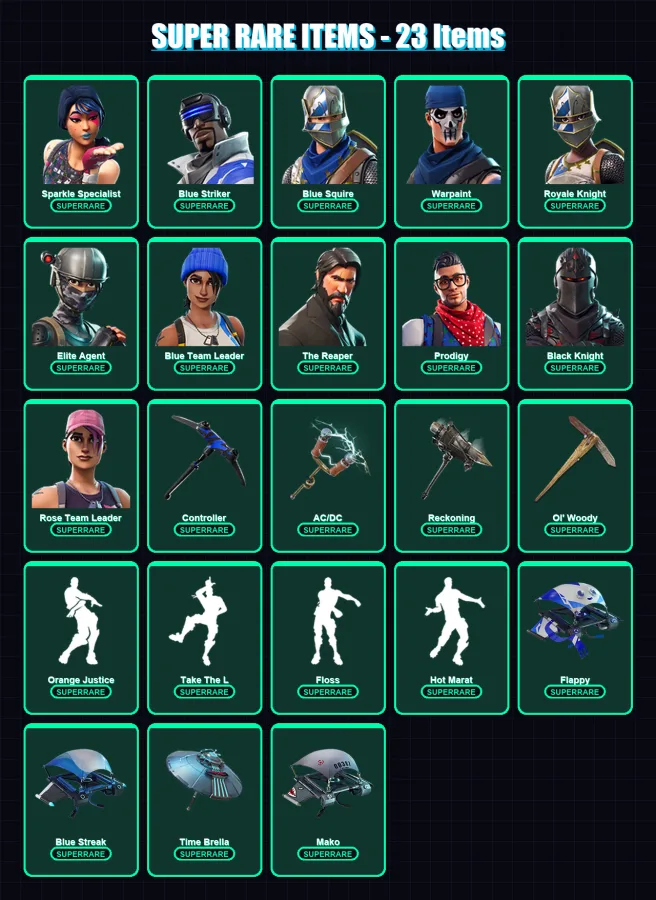[PS4/PS5/XBOX/PC] | Sparkle Specialist | Blue Striker | Blue Squire | Warpaint | Royale Knight | 57 skin | 61 pickaxe | 62 emote | 68 glider | Lv112