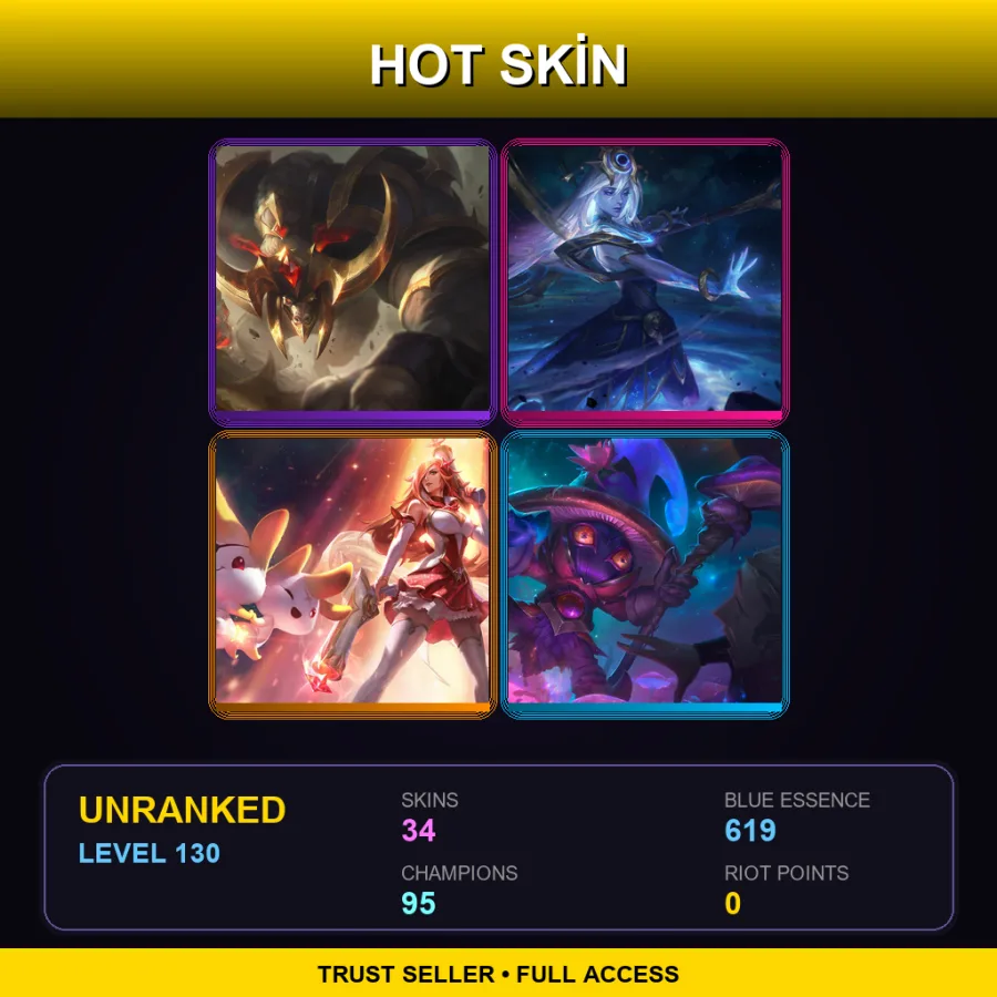 EUW | Lv130 | Unranked | 34 Skin | 95 Champ
