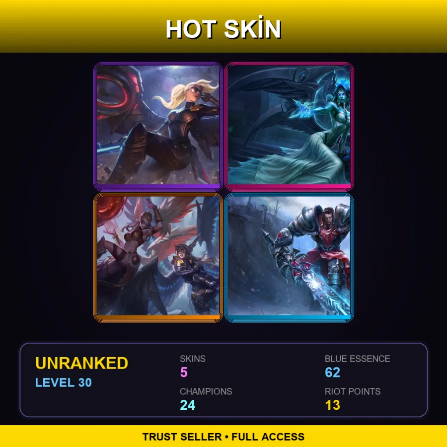 LAN | Riot Kayle | Ghost Bride Morgana | Battleborn Kayle | Dreadknight Garen | 5 Skin | 24 Champ | Lv30