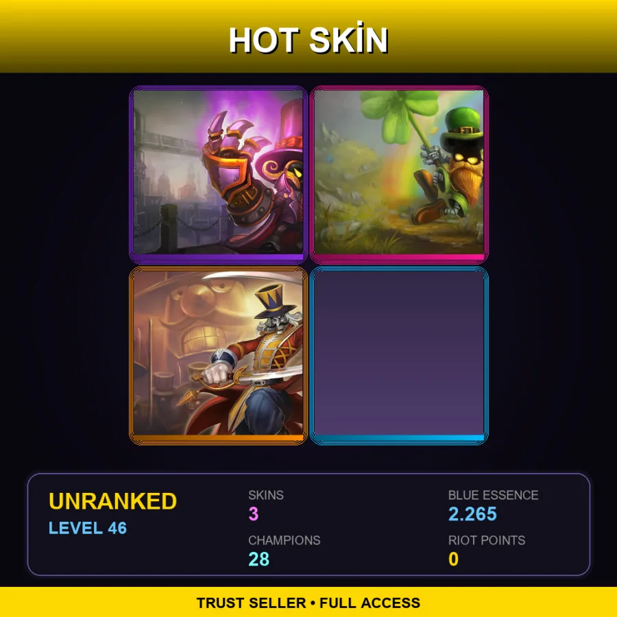 EUW | Lv46 | Unranked | 3 Skin | 28 Champ — LoL account
