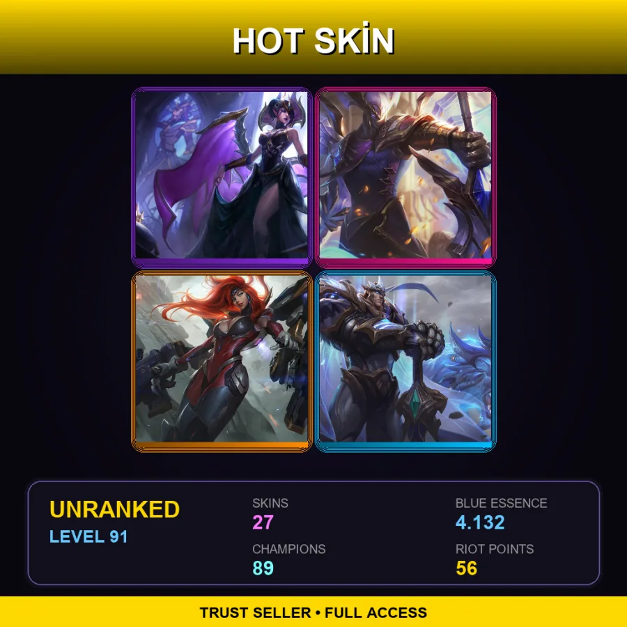 EUNE | Lv91 | Unranked | 27 Skin | 89 Champ