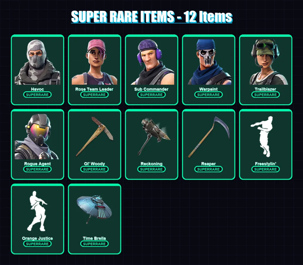 [PC/XBOX] | Havoc | Rose Team Leader | Sub Commander | Warpaint | Trailblazer | 137 skin | 166 pickaxe | 112 emote | 108 glider | Lv1622