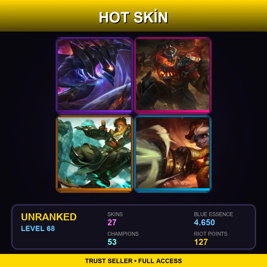 EUW | Lv68 | Unranked | 27 Skin | 53 Champ — LoL account