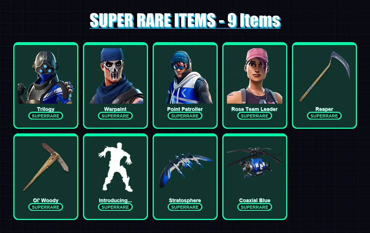 [PC/XBOX] | Trilogy | Warpaint | Point Patroller | Rose Team Leader | Fade | 131 skin | 157 pickaxe | 129 emote | 121 glider | Lv2030