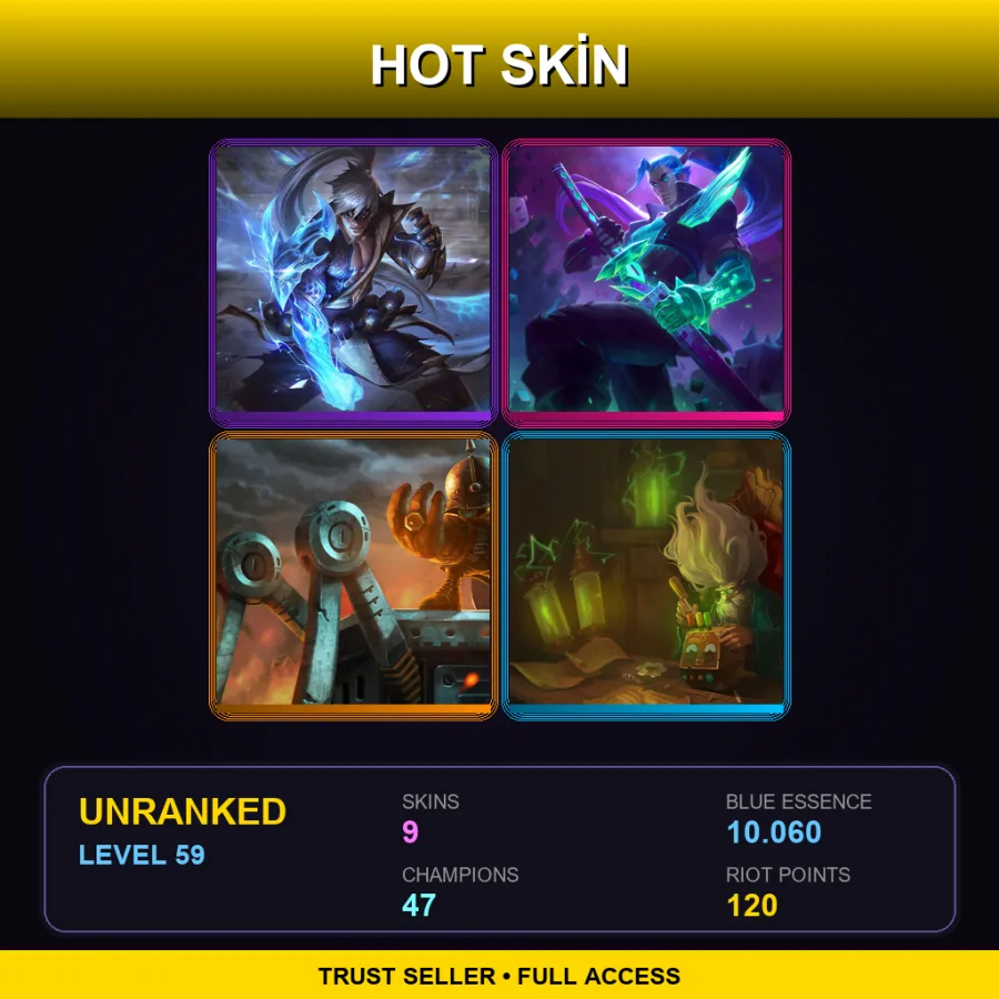 LAN | Lv59 | Unranked | 9 Skin | 47 Champ — LoL account
